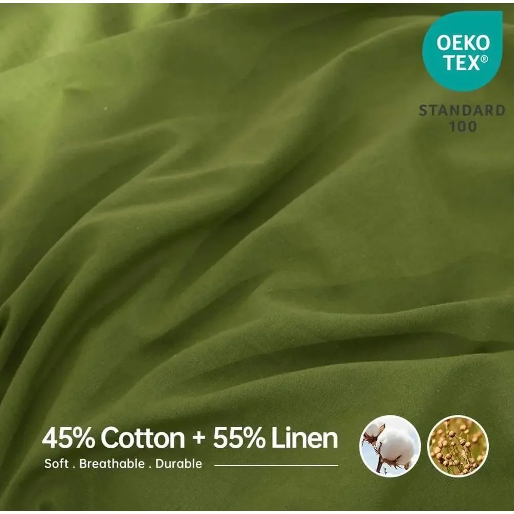 Simply Opulence Queen Linen Cotton Flat Sheet Olive Green 1 Piece Bedding